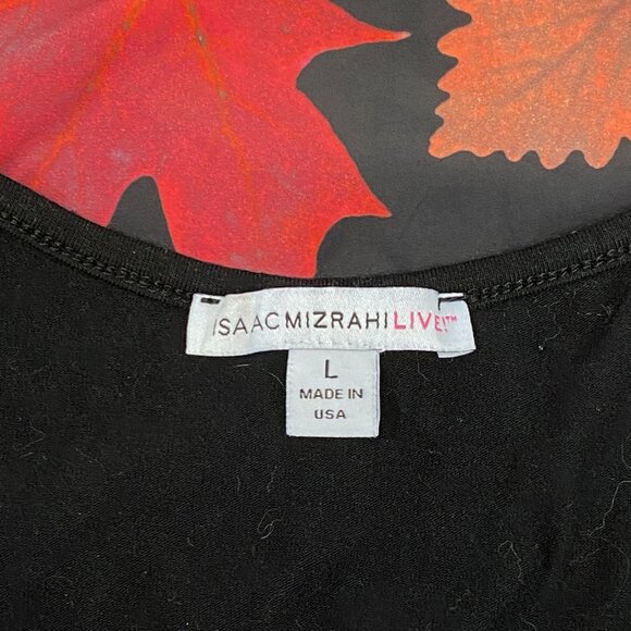 Isaac Mizrahi Leaf Print V Neck Cap Sleeve Elastic Waist Midi Dress Black Orange - Picture 11 of 13